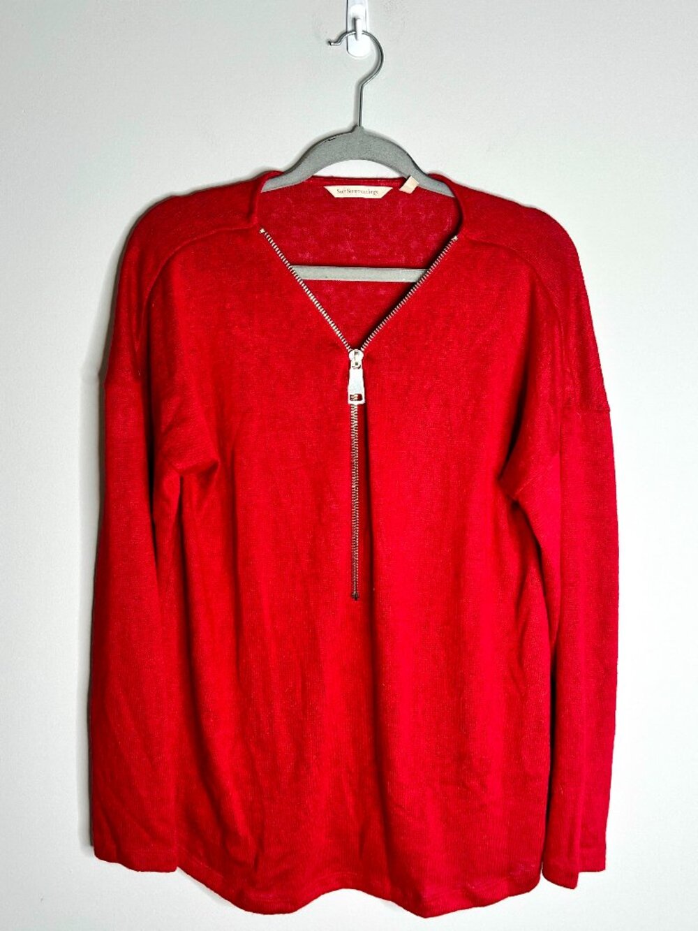 Soft Surroundings Valentina Zip Sweater Bright Red Long Sleeve Lightweight Sz XL